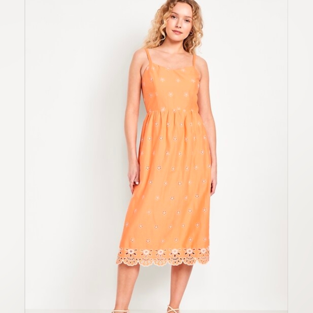 Old Navy Orange Floral Midi Dress
